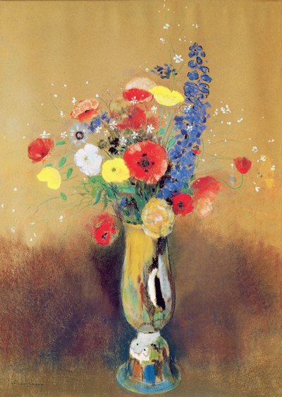 Wildblumen in einer langhalsigen Vase, um 1912 von Odilon Redon